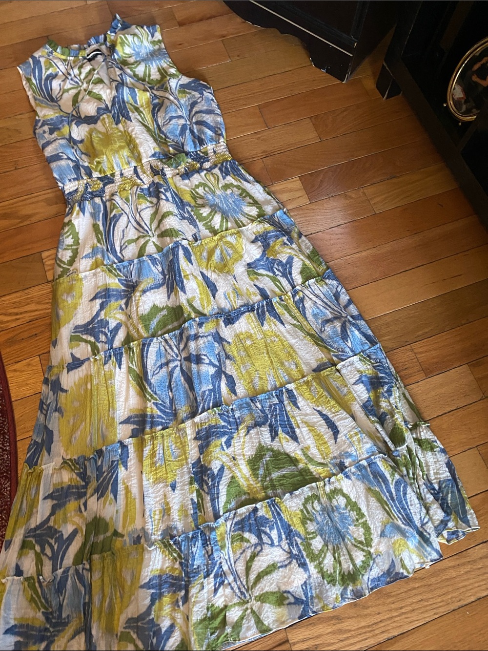 Sleeveless Blue & Green Floral Maxi Dress